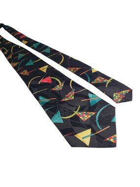Mondo Di Marco Black Art Deco Colorful Silk Tie Made Italy Multicolor Print Gift
